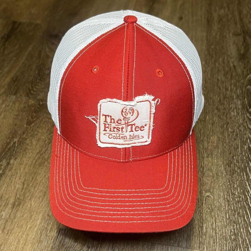 Richardson Golden Isles First Tee Snapback Hat Red White Trucker‎ Mesh Cap